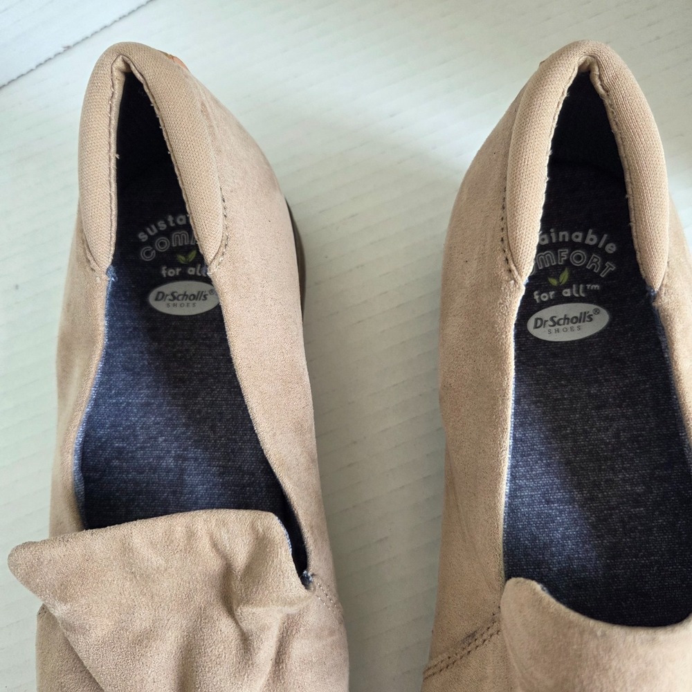 Dr. Scholl's Women Beige Suede Slip on Loafers Low Stacked Block Heel Comfort 9M - Picture 3 of 14